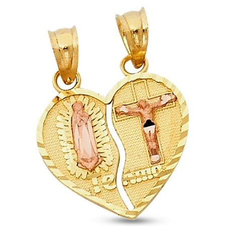- Guadalupe Jesus Cross Te Amo Broken Heart Pendant 14k Yellow Rose Gold Breakable Charm 17 x 15 mm