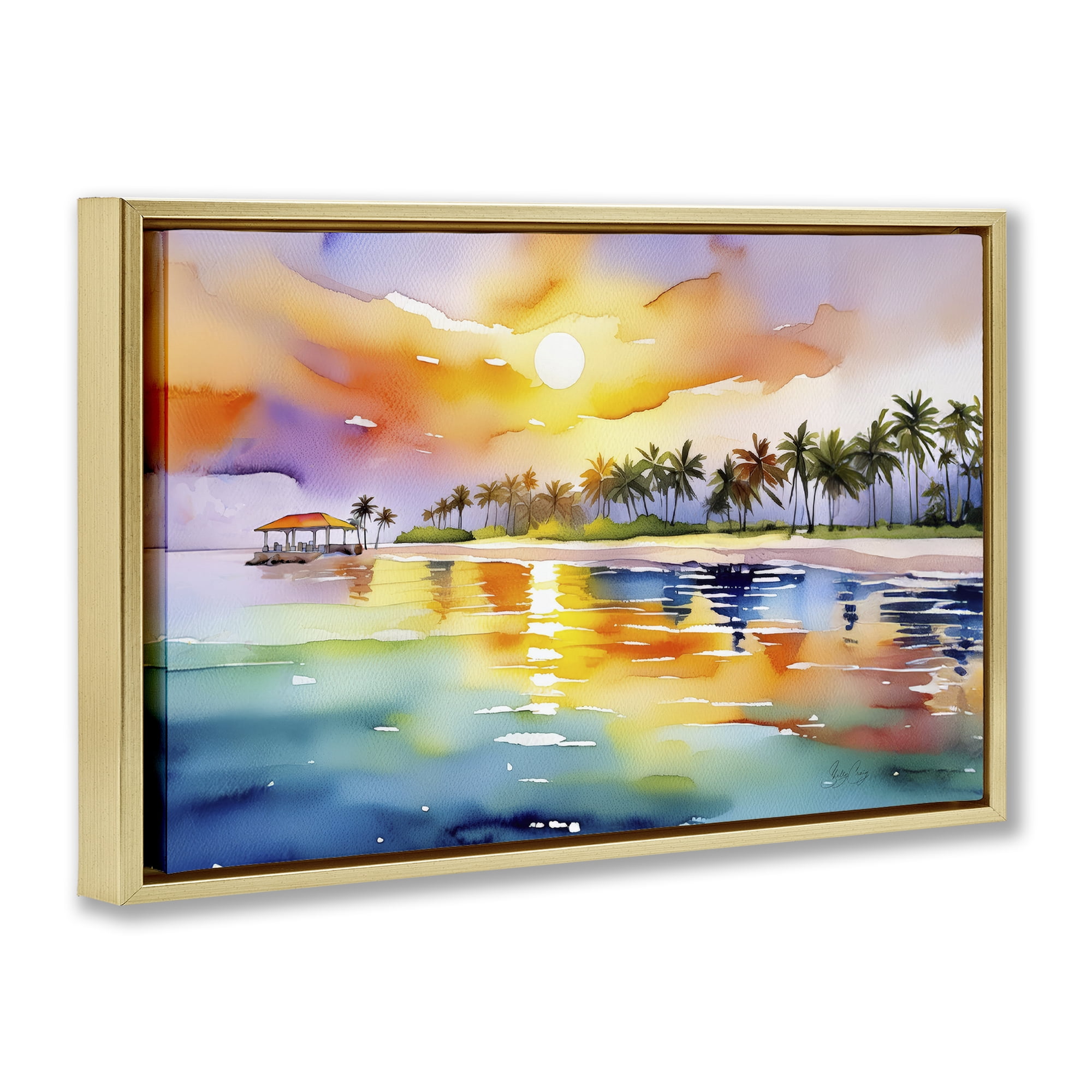Stupell Industries Caribbean Calm Sunset Gold Framed Floater Canvas Wall Art, design by Shelly Craig
