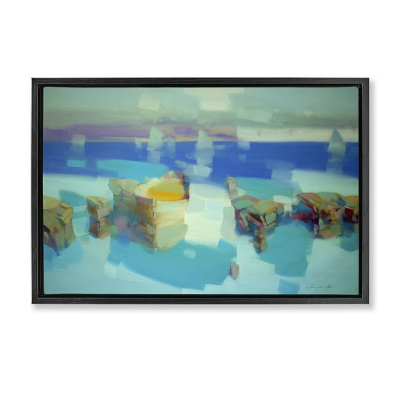 Stupell Industries Abstract Nautical Cliffs Abstract Painting Black Floater Framed Canvas Art Print Wall Art, 25 x 17