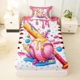 thumbnail image 3 of Erosebridal Cartoon Baseball Popsicle Twin Sheet Sets 3pcs For Boys Girls,Kids Teens Green Dessert Cream Bedding,Pink Red, 3 of 5