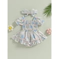 thumbnail image 5 of Infant Baby Girls Romper Dress 6M 12M 18M 24M Dot Pattern Short Sleeve Ruched Jumpsuits Skirts Hem Bodysuits Headband, 5 of 9