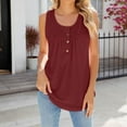 thumbnail image 2 of Summer 2025 Women's Tank Tops Sleeveless Round Neck Buttons Casual Loose Fit Solid Shirts Wine M, 2 of 6