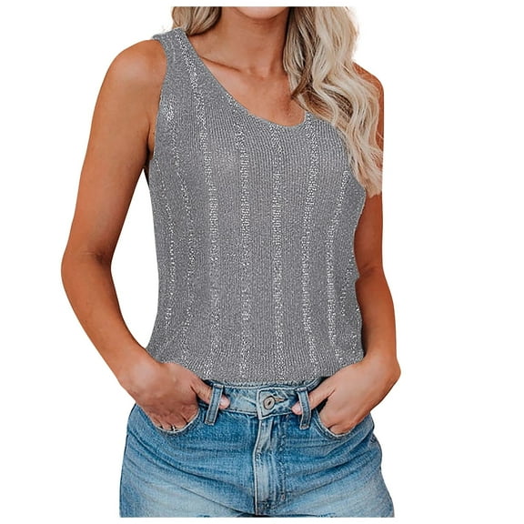 Scyoekwg Womens Fashion Summer Tops Suspenders Comfy Sling V-Neck Slim Tank Tops Sleeveless Solid Color Casual Dressy Blouse T Shirts (Gray,XXL)