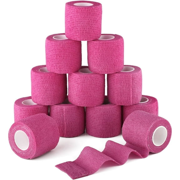 12PCS Pack Self Adherent Cohesive Wrap Bandages, 5 Yards Elastic First Aid Tape Medical Vet Wrap (Pink, 2"x5yd/ 5cmx4.5m)