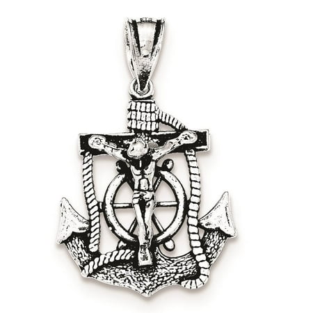 925 SS Antiqued Mini Mariner INRI Crucifix Polished Flat-back Charm Pendant