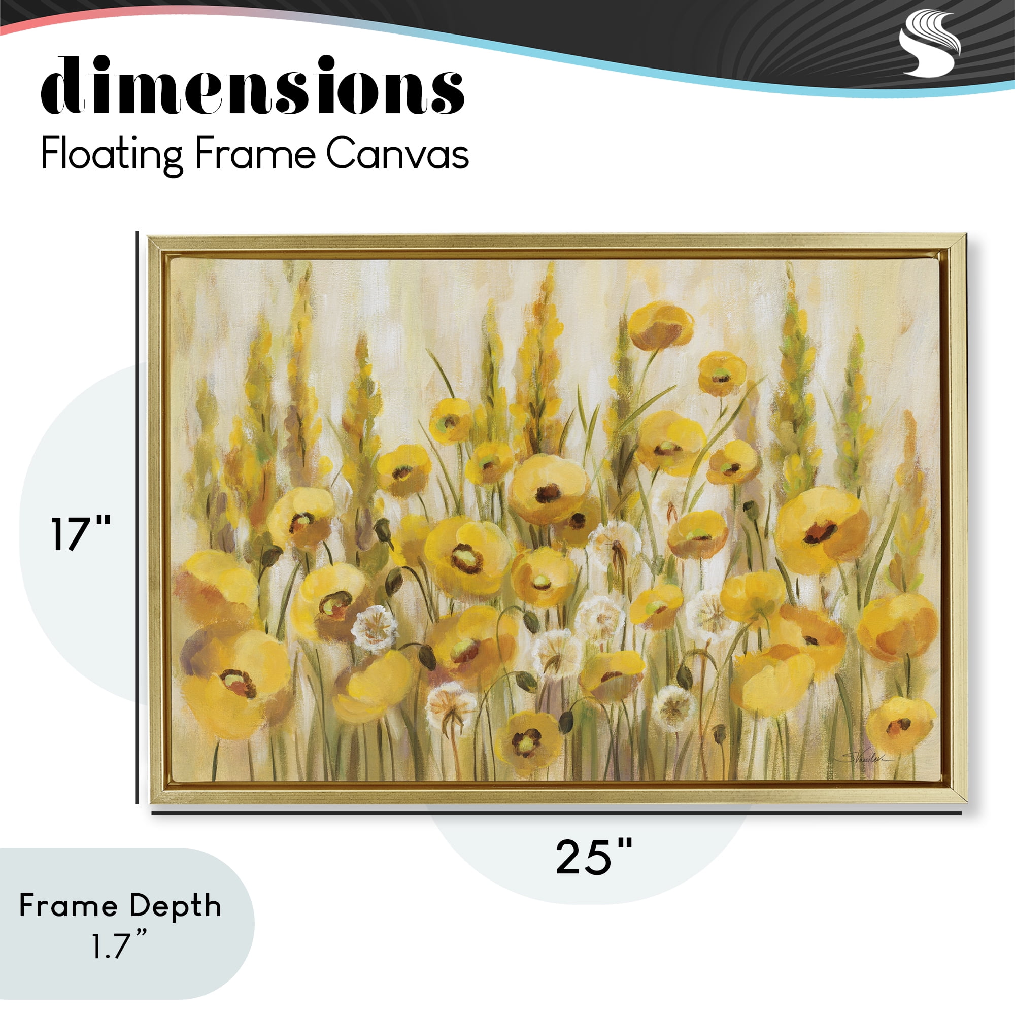 Stupell Industries Yellow Field of Poppies Gold Framed Floater Canvas Wall Art, design by Silvia Vassileva