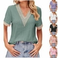 thumbnail image 3 of WREESH Women's V-Neck Lace Blouses Dressy Casual Solid Short Sleeved Elegant Eyelet Tops Black, 3 of 5