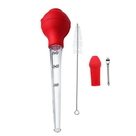 

HOMEMAXS 1 Set Kitchen Oil Dropper Turkey Baster Silicone Seasoning Pump Oil Driping Tube Barbecue Tool for Home Restaurant with Cleaning Brush (Red)