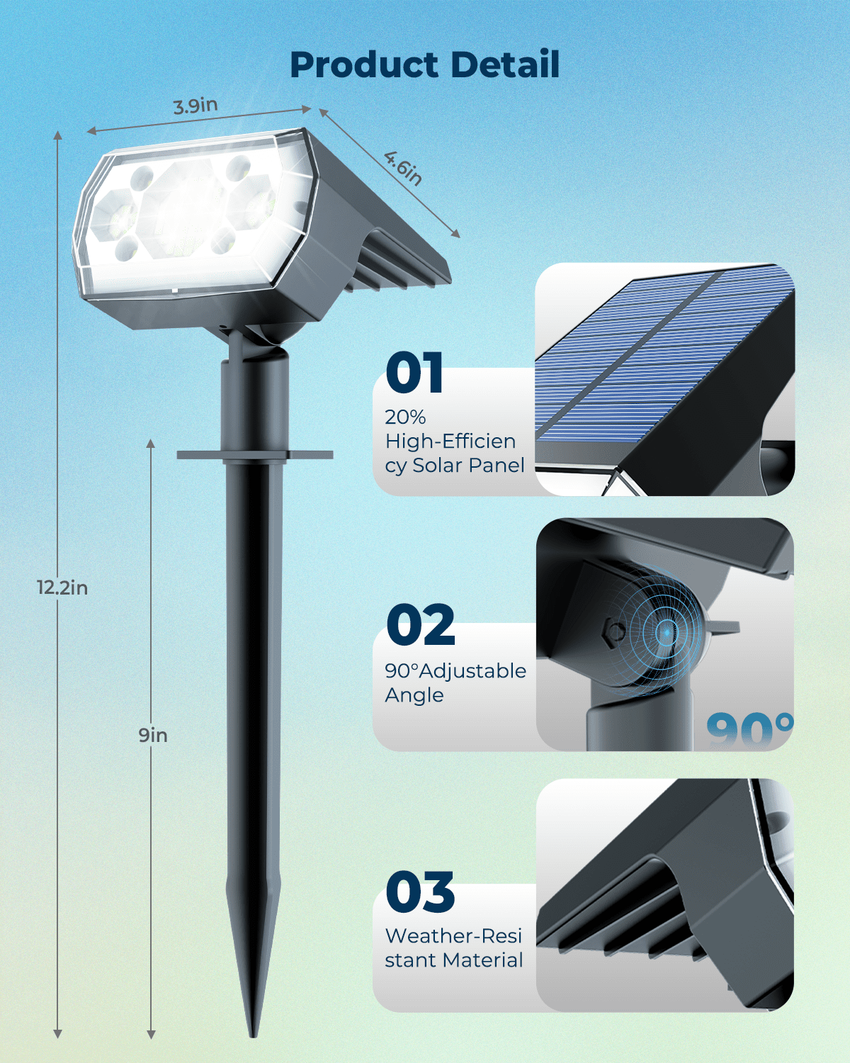 6 Pack Solar Lights Outdoor Waterproof IP65, 64 LED Landscape Spotlights 6500K- 3 Lighting Modes, Adjustable for Lawn, Driveway, Walkway- Cool Daylight