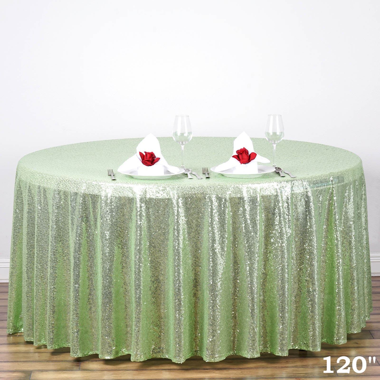 Efavormart 120" Wholesale Premium Tea Green Table Cover Sparkly SEQUIN Round Tablecloth For