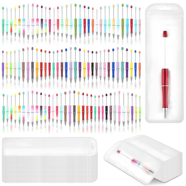 Beadable Pens Bulk Beadable Pens Kit,Ballpoint Pen Shaft Black Ink Beaded Pens for School DIY Making Office
