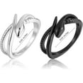 thumbnail image 3 of 2pcs 2 color Alloy Snake Open Cuff Rings set for Women Gunmetal & Platinum Size 6(16.5mm) 1pc/color, 3 of 7