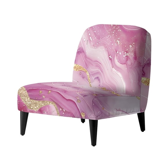 HELLHERO Dustproof Armless Accent Chair Cover for Living Room, Elastic Bottom Armless Accent Chair Soft Cover, Pink Marble with Gold Foil Veins Pattern