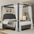 thumbnail image 7 of Full Canopy Bed Frame with Upholstered Headboard, Four Poster Design, Button Tufted, and Slide Rail, No Box Spring Required, Wooden Slatted Structure, Gray, 7 of 7