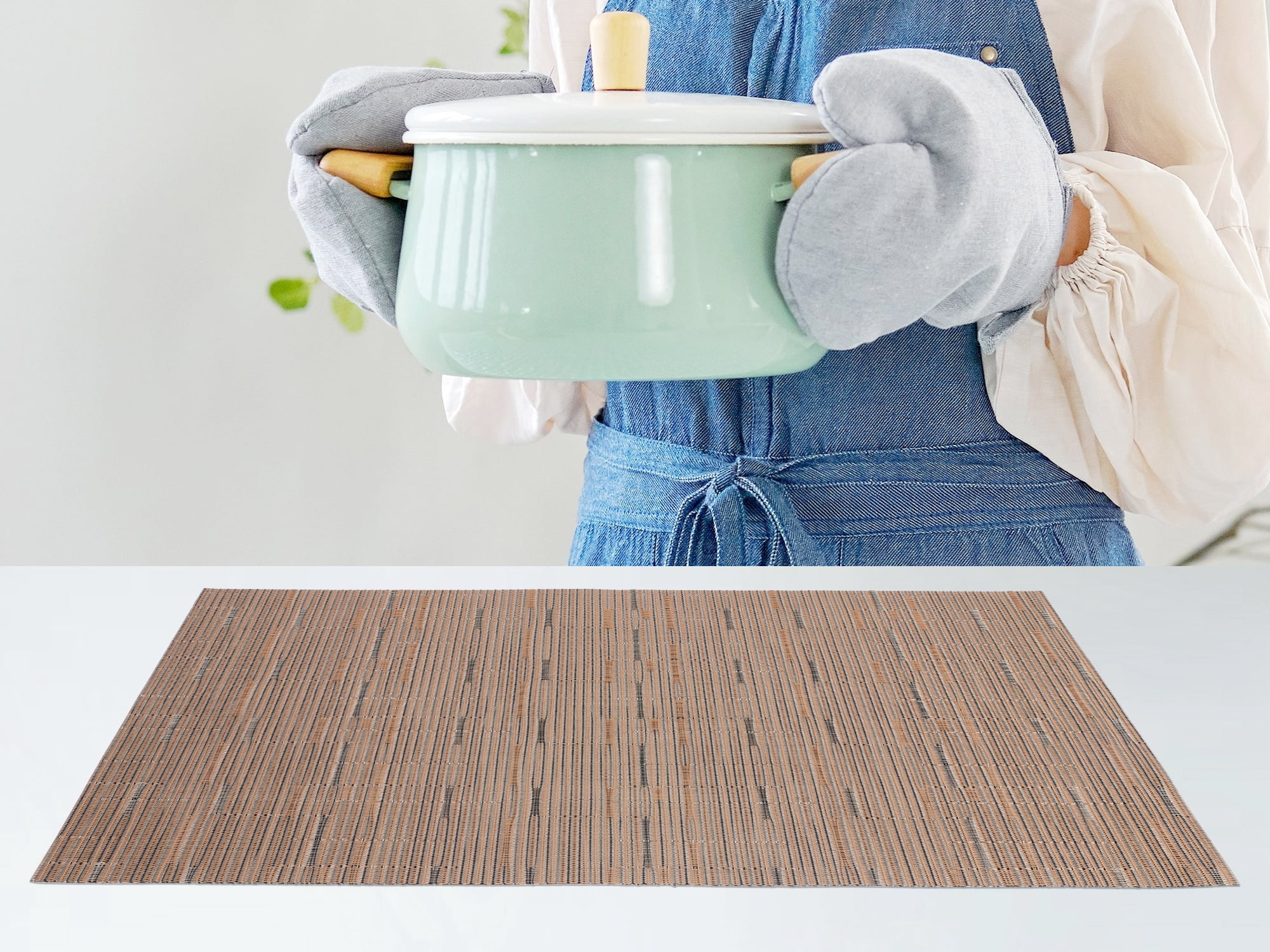 Unique Bargains 6pcs Placemats for Kitchen Dining Table Washable Wipeable Mat Light Brown