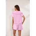 thumbnail image 4 of Women Two Piece Outfits Tracksuit Half Zip Lapel Cap Sleeve Sweatshirt High Waist Drawstring Shorts Set Sweatsuit, 4 of 6