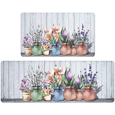 

Yinhua Spring Kitchen Mats for Floor 2 Piece Spring Watercolor Floral Kitchen Rugs Set Cushioned Anti Fatigue Mats for Kitchen Floor Mat Kitchen Rug and Mats Non Skid Waterproof C48