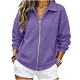 thumbnail image 6 of Women's Waffle Knit Zip-Up Jackets Fall Lapel Collar Long Sleeve Fashion Going Out Casual Loose Coats S-XXL, 6 of 6