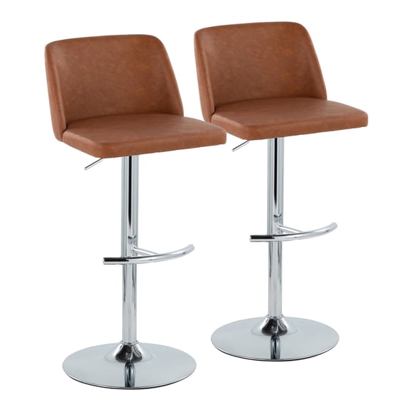 Toriano Adjustable Bar Stool, Chrome Bar Stools, Bar Chairs, Swivel Bar Stools, Bar Stools Set of 2 (Camel Faux Leather)