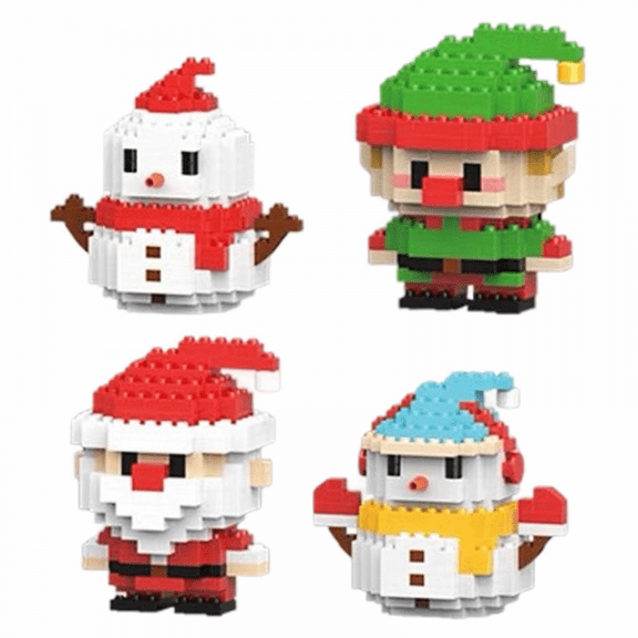 Christmas Building Blocks Set for Adults, 4 Pack Mini Building Blocks with Santa, DIY Stocking Stuffers for Kids Christmas Birthday Gifts