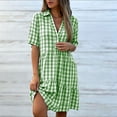 thumbnail image 5 of SAWOBUUN Womens Summer Gingham Shirt Dress Casual Short Sleeve V Neck Button Tiered Mini Dress Casual Plaid Dress, 5 of 7