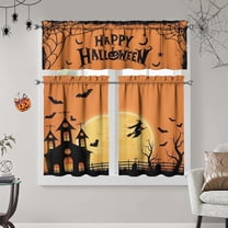 Halloween Kitchen Window Curtains,Ghost Pumpkins Style Cafe Curtains Over Sink,Vintage Skull Bathroom Bedroom Living Room Window Tier and Valance 3 Pieces Set