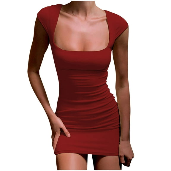 Xunlbb New Trendy Women's Dresses Women's Fashion Chest-revealing Solid Color Basic Dress Size S-3XL Holiday Party