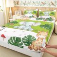 thumbnail image 4 of Manfei Cute Giraffe Elephant Queen Sheets, Dreamy Cartoon Animal Queen Sheet Sets, White Green, 4pcs, 1 Flat Sheet, 1 Fitted Sheet and 2 Pillowcases, 4 of 6