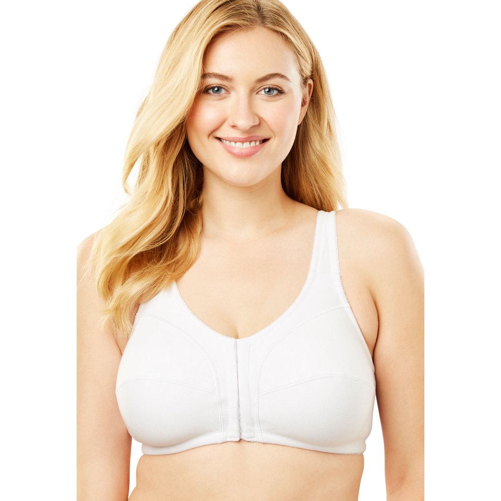 Comfort Choice Comfort Choice Women's Plus Size Cotton FrontClose Wireless Bra 48 G, White