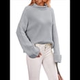 thumbnail image 1 of Suéteres de Cuello Redondo para Mujer, Conjuntos de Otoño, Suéteres de Punto con Cuello Redondo y Abertura Lateral, Tops de Moda. Gris L, 1 of 10