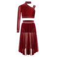 thumbnail image 2 of SiiRoh Girls 2-Piece Ballet Lyrical Dance Outfit Set Single Long Sleeve Crop Tops with Mesh Skirts Burgundy 16, 2 of 6