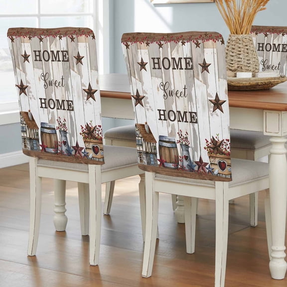 Farmhouse Chair Back Covers, Retro Country Star Berry Vintage Wood Grain Removable Chair Covers for Dining Chairs Set of 4, Washable Chairs Slipcovers Back Seat Protector for Wedding Party 19"x20"
