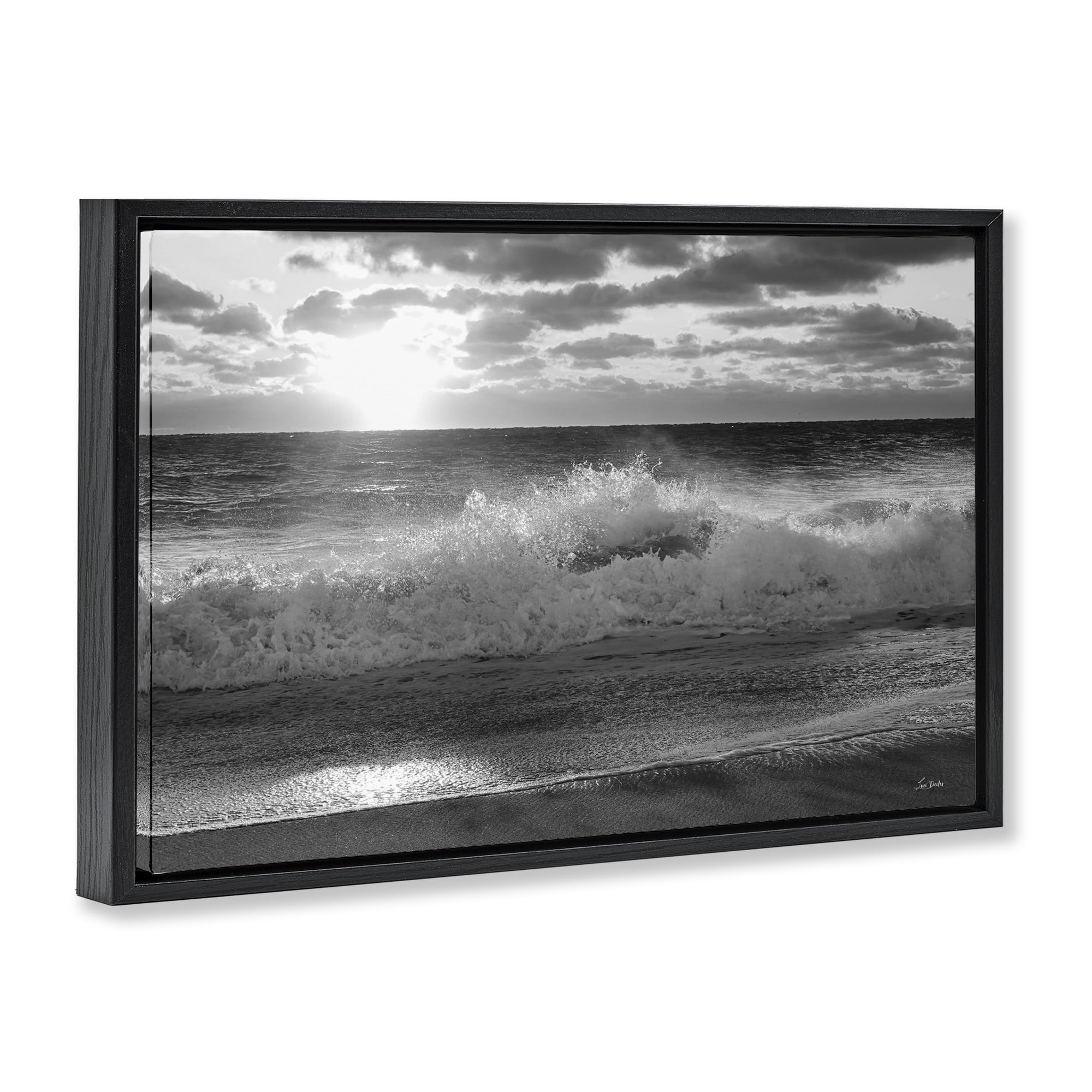 Stupell Industries Crashing Sea Waves Landscape & Nature Photography Black Floater Framed Canvas Art Print Wall Art, 25 x 17