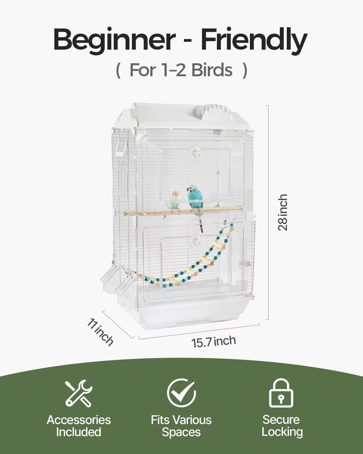 Clear View Bird Cage, Indoor Large Cage for Parakeet, Budgies, Cockatiels, Jaula para pajaritos, Easy Clean Safe Materials