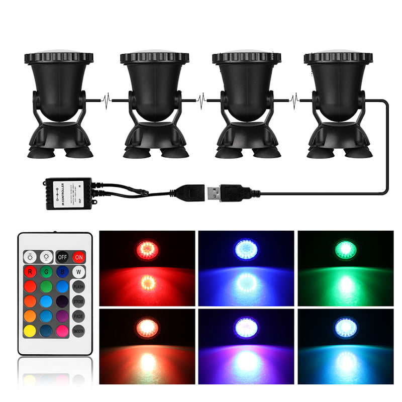 Submersible 36 LED RGB Pond Spot Lights Underwater Pool Fountain IP68+IR Remote 
