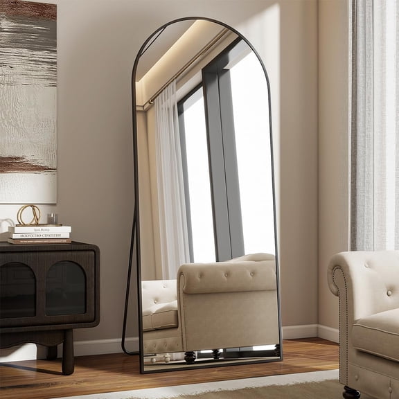 Arched Full Length Mirror, Black Arch Floor Mirror Full Length with Stand, Full Body Standing Mirror for Living Room, Bedroom, Hanging or Leaning Against The Wall