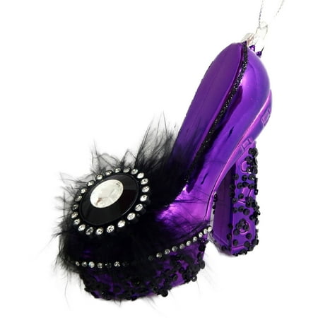 Holiday Time Christmas Ornaments 6 Piece Purple Black Feather