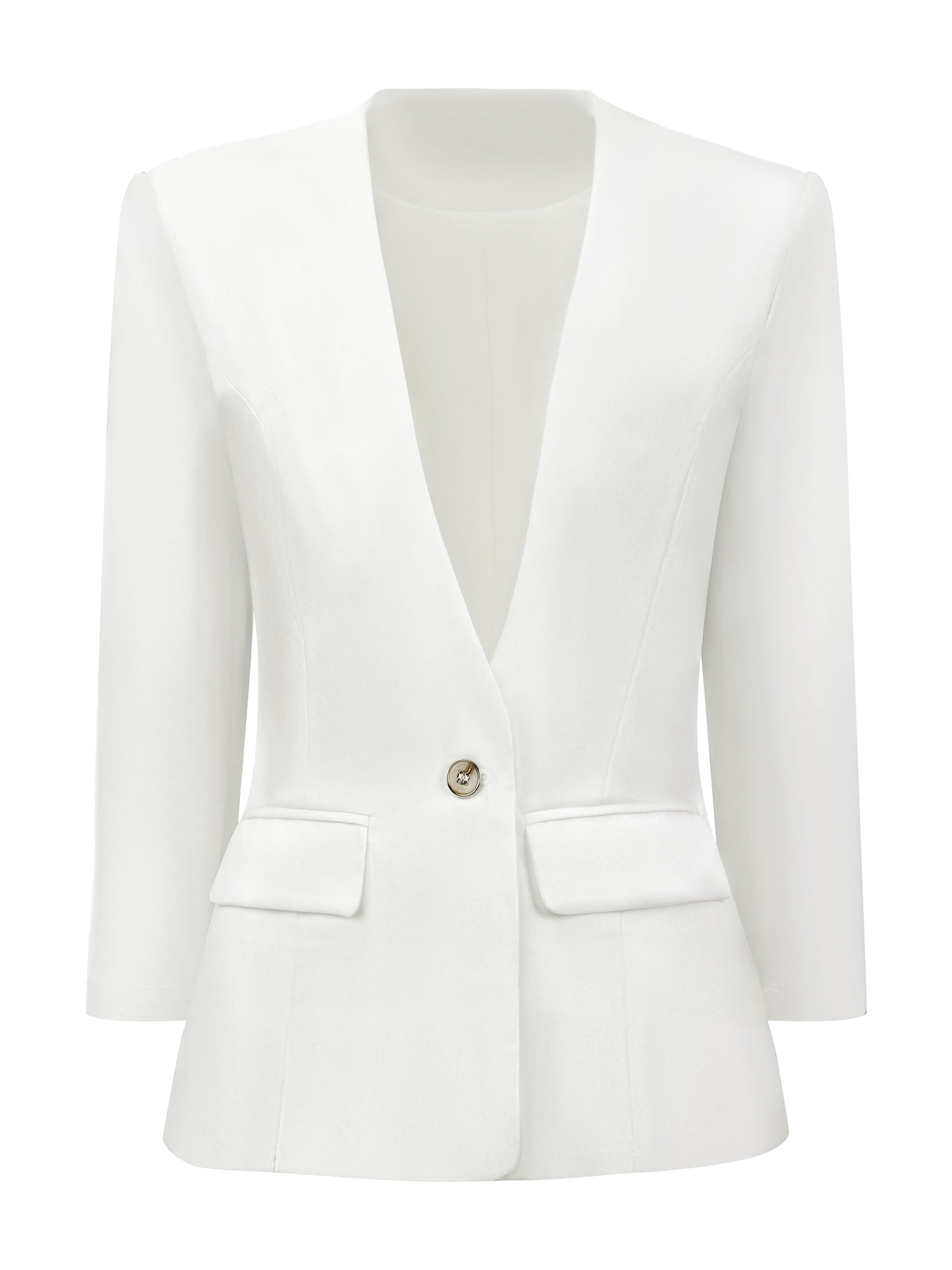 DARING DIVA Women's Business 3/4 Sleeve 1 Button Suit Collarless Blazer 2XL White