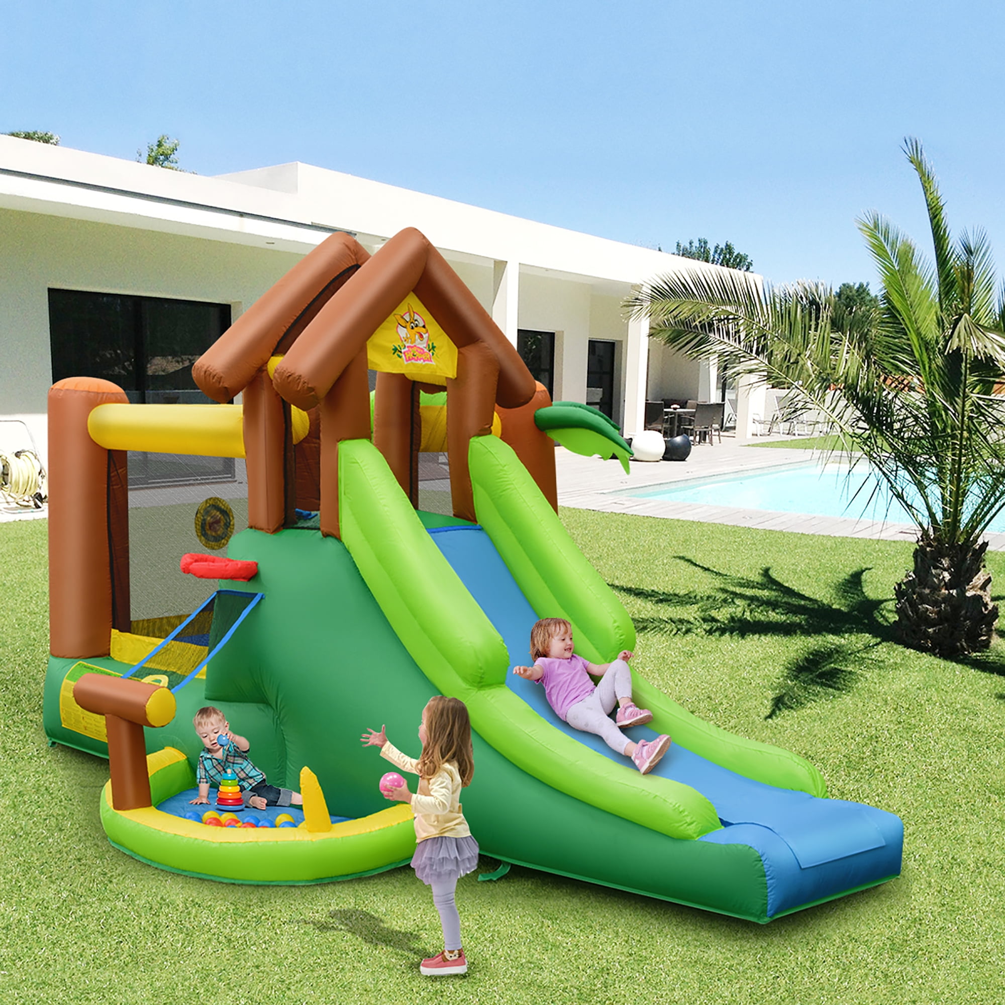 Costway Kids Inflatable Jungle Bounce House  Dual Slide Jumping Castle Bouncer