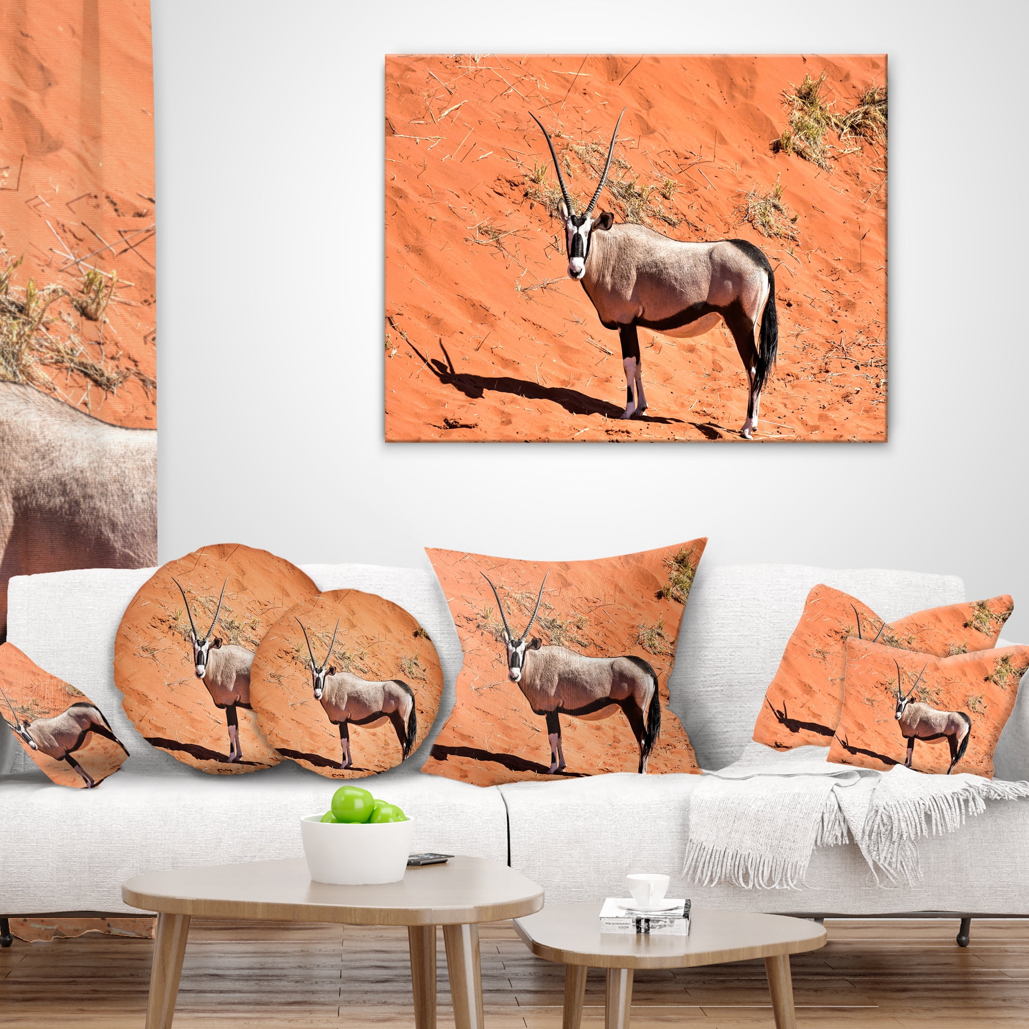 Designart Large Oryx in Bright Namib Desert - Animal Throw Pillow - 12x20