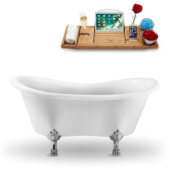 62" Streamline N1020CH-IN-GLD Clawfoot Tub and Tray With Internal Drain