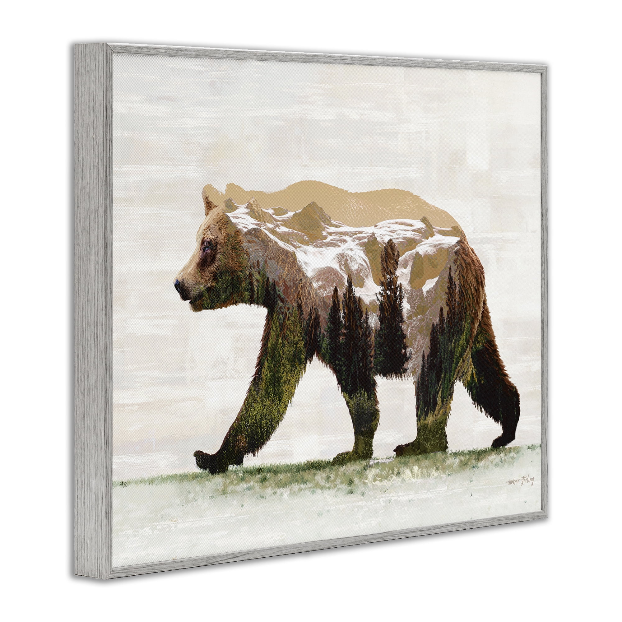 Stupell Industries Woodland Pattern Bear Animals & Insects Painting Gray Framed Art Print Wall Art, 20 x 16