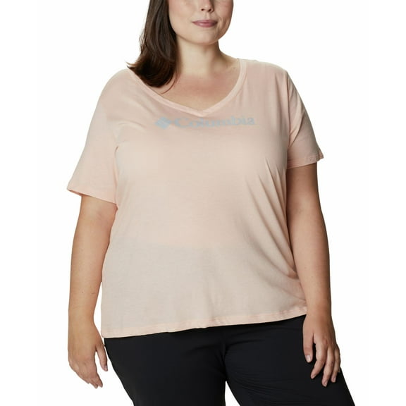 Columbia Womens Plus Size Relaxed V-Neck T-Shirt,Peach Cloud Heather,1X