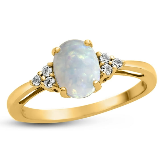 FJC Finejewelers 10k Yellow Gold 8x6mm Oval Created Opal and White Topaz Ring