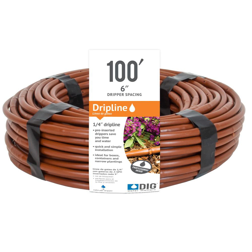 Micro Drip-Line Irrigation Hydroponics Tubing 1/4" 100 ft 6 in Emitter Spacing 