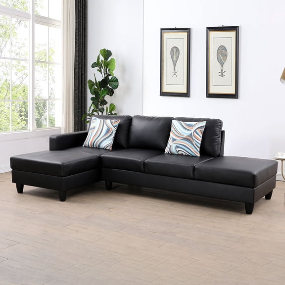 Hommoo L-Shaped Sectional Couch, Living Room Furniture Suitable for Small Space-Apartment/Upstairs Loft/Living Room, Black(Without Ottoman)