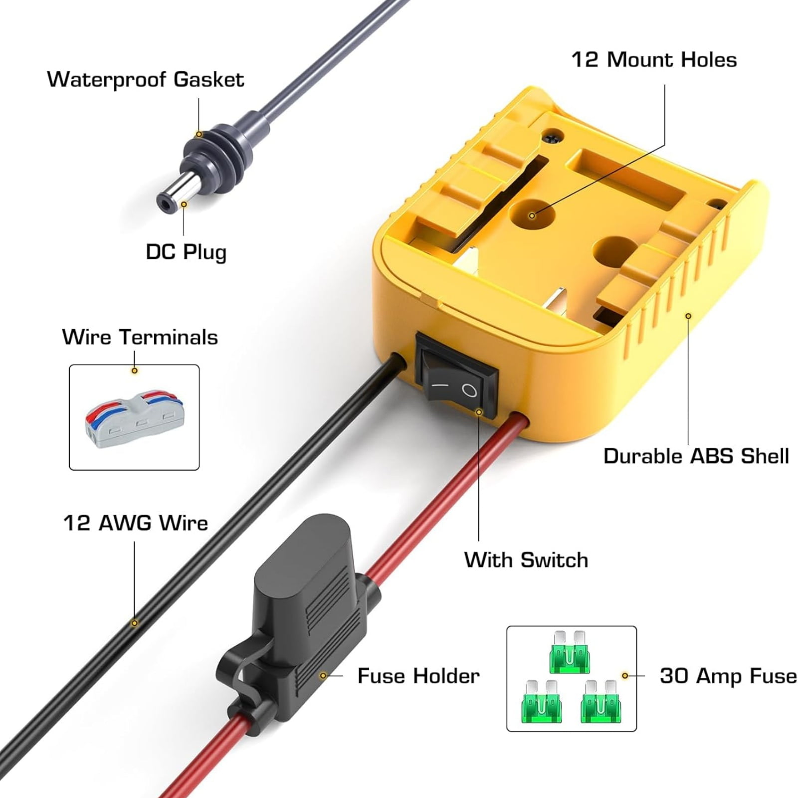 Starlink Mini Battery Adapter for Dewalt 18V/20V Li-Ion Battery – 2M DC Cable, 30A Fuse, Waterproof Outdoor Power Supply for RV Camping Field Use