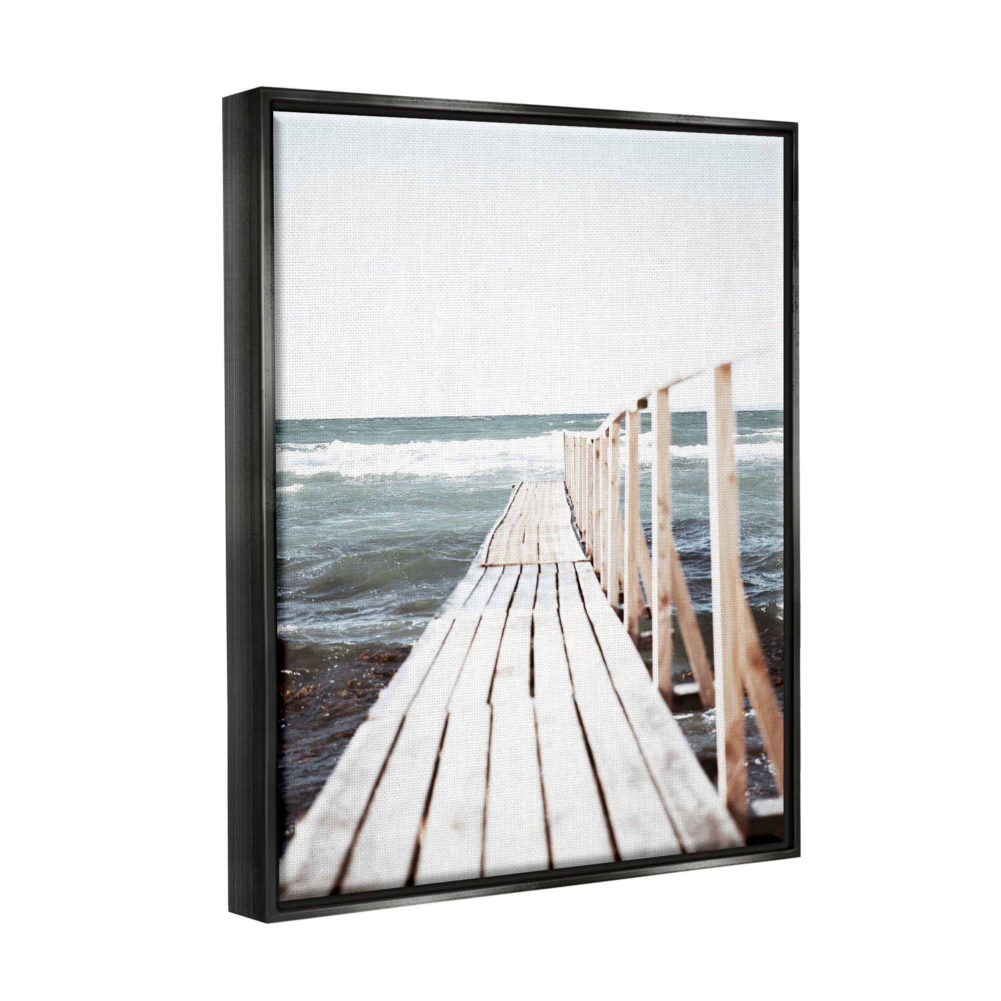 Stupell Industries Ocean Bay Dock Boardwalk Horizon Coastal Photography Black Floater Framed Art Print Wall Art