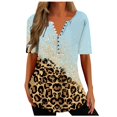thumbnail image 2 of ICHUANYI Clearance Women Fashion Summer Sexy Fold Printed Regular Women Short Sleeves V Neck Button Top(Sky Blue, S) ICHUANYI WER2023081404989, 2 of 5