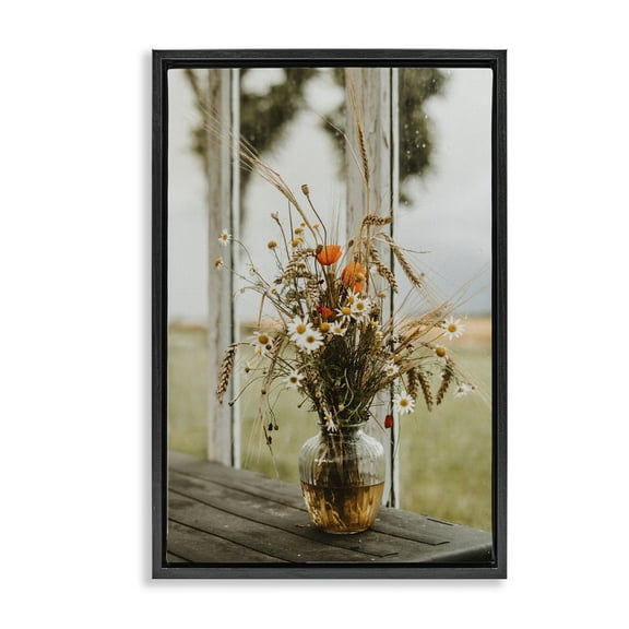 Stupell Industries Bouquet with Window View Plants & Flowers Photography Black Floater Framed Canvas Art Print Wall Art, 17 x 25